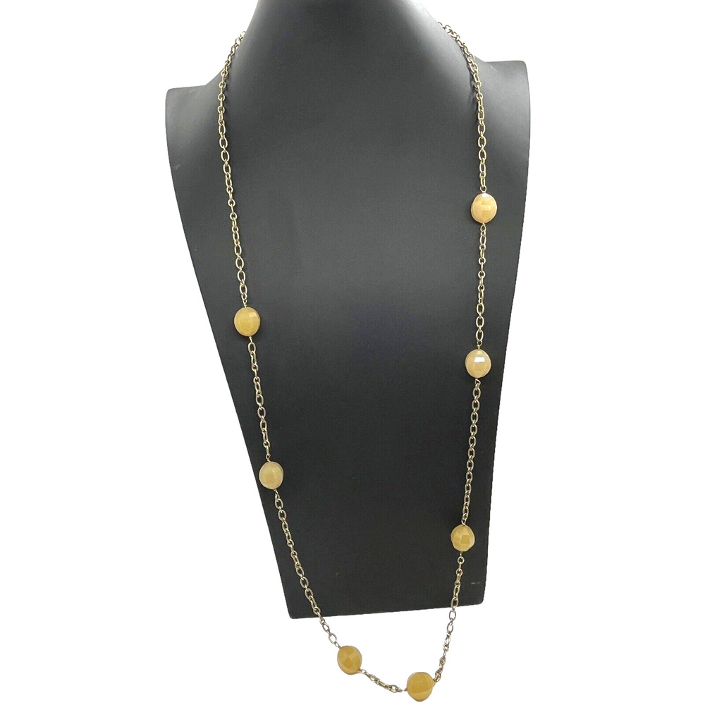 J Crew Necklace Station Yellow "Gems" Aged Gold Tone 40" Retro Vibes y2K Style
